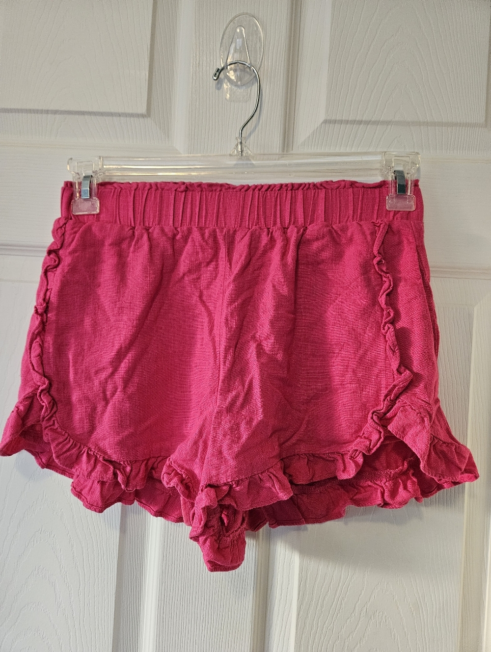 Ruffled Elastic-Waist Women’s Shorts - Hot Pink